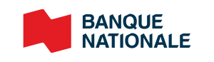 Logo de la Banque Nationale avec un symbole géométrique rouge gras à gauche et les mots BANQUE NATIONALE en lettres capitales bleu foncé à droite, sur un fond clair pour la soirée-bénéfice de la Fondation de l'ENC.